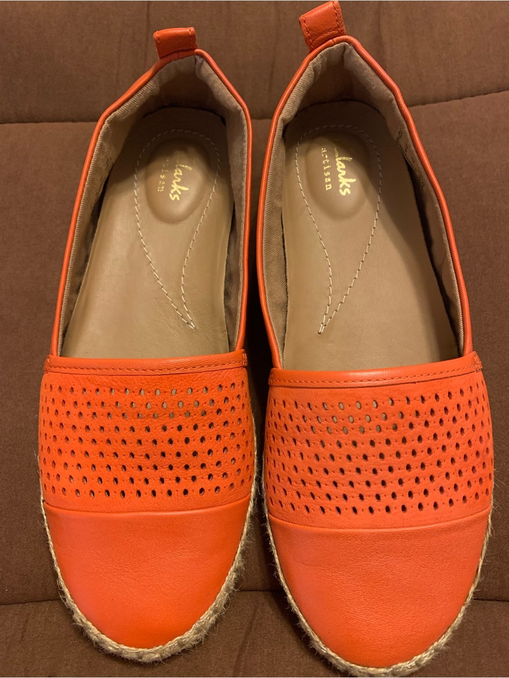 Clarks Artisan Women’s Bright Orange Perforated Slip-On Espadrilles